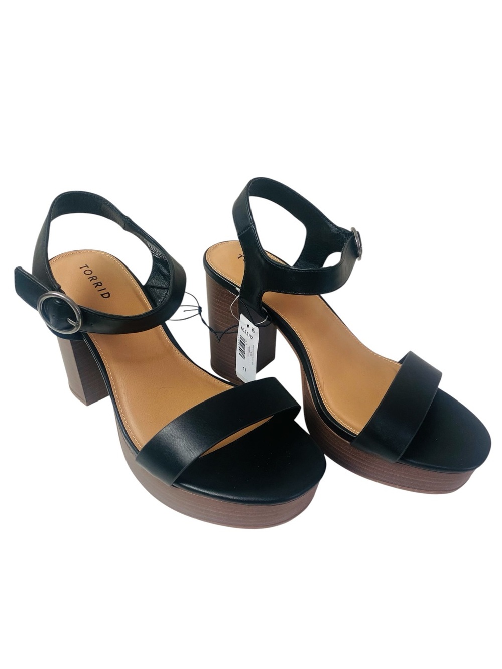 Torrid Black Faux Leather Platform Ankle Strap Block Heel Sandals Size 11WW
